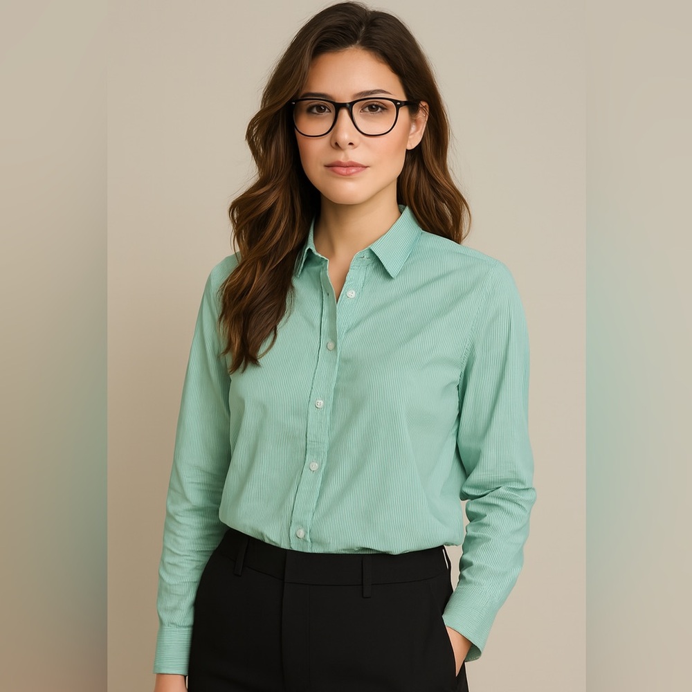 Everlane NWT Long Sleeve Button Down Oversized 100% Cotton Size 2 Stripe Mint